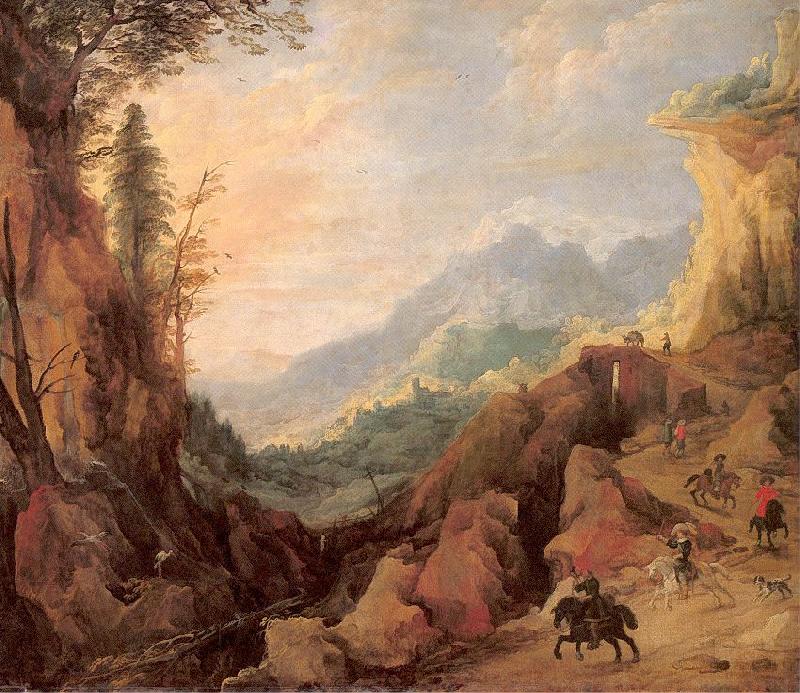 Momper II, Joos de Mountainous Landscape with a Bridge and Four Horsemen china oil painting image